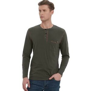 Men's Henley Three Button Slim Fit Long Sleeve T-Shirt XL